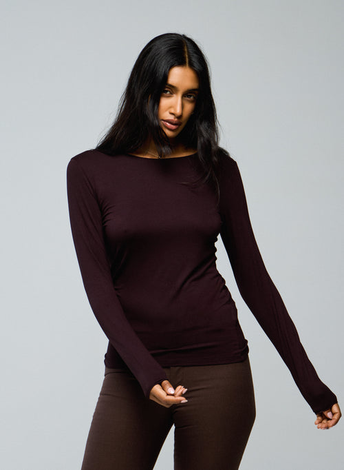 Purple Round Neck Long Sleeves T-shirt in Viscose and Elastane  - MAJESTIC FILATURES