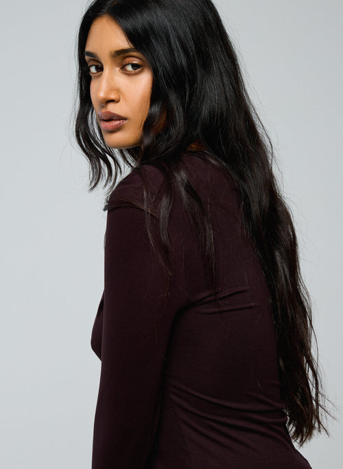 Purple Round Neck Long Sleeves T-shirt in Viscose and Elastane  - MAJESTIC FILATURES