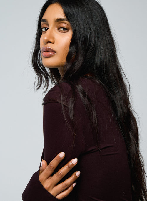 Purple Round Neck Long Sleeves T-shirt in Viscose and Elastane  - MAJESTIC FILATURES