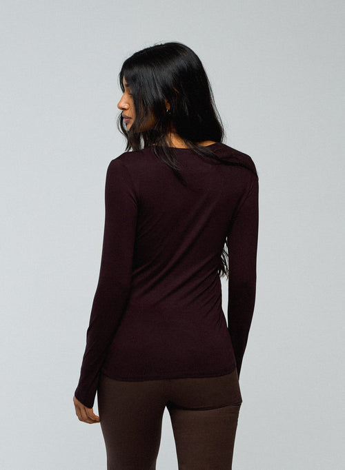Purple Round Neck Long Sleeves T-shirt in Viscose and Elastane  - MAJESTIC FILATURES