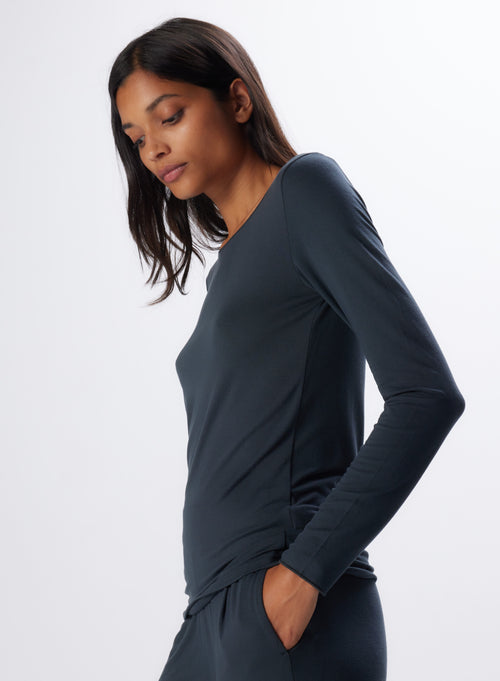 "3/4 Sleeve Boatneck Viscose / Elastane T-Shirt" - MAJESTIC FILATURES