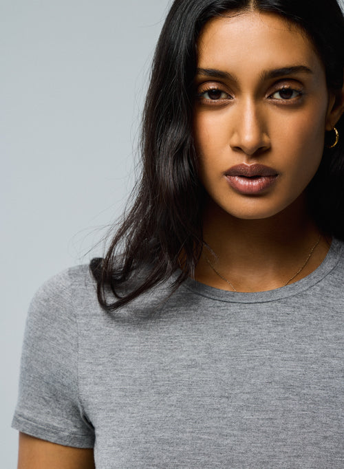 Grey Round Neck Short Sleeves T-shirt in Viscose and Elastane - MAJESTIC FILATURES