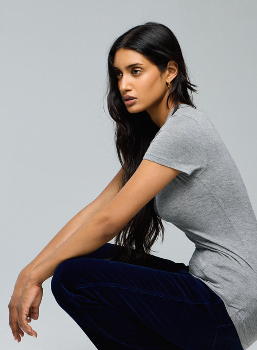 Grey Round Neck Short Sleeves T-shirt in Viscose and Elastane - MAJESTIC FILATURES