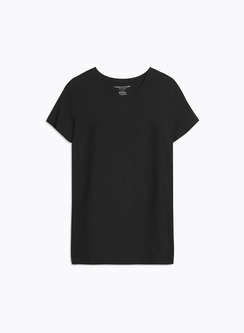 T-shirt Noir Col Rond Manches Courtes en Viscose et Élasthanne - MAJESTIC FILATURES