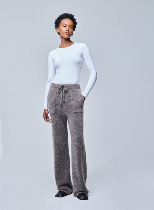 T-shirt Blanc Col Rond Manches Longues en Viscose / Élasthanne - MAJESTIC FILATURES