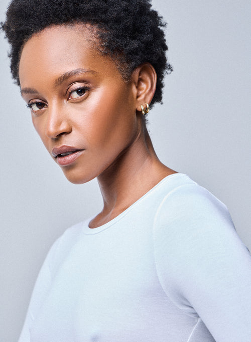 T-shirt Blanc Col Rond Manches Longues en Viscose / Élasthanne - MAJESTIC FILATURES