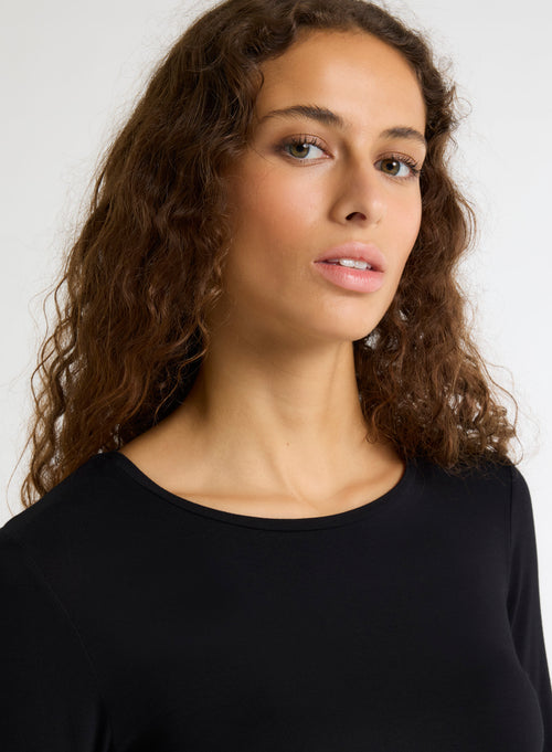 T-shirt Noir Ally Col Rond en Viscose et Élasthanne - MAJESTIC FILATURES