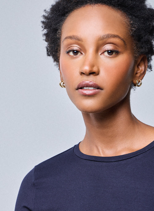 T-shirt Marine Col Rond Manches Longues en Viscose / Élasthanne - MAJESTIC FILATURES