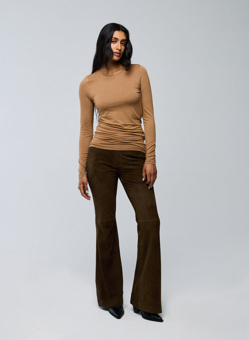 T-shirt Beige Col Rond Manches Longues en Viscose / Elasthanne - MAJESTIC FILATURES