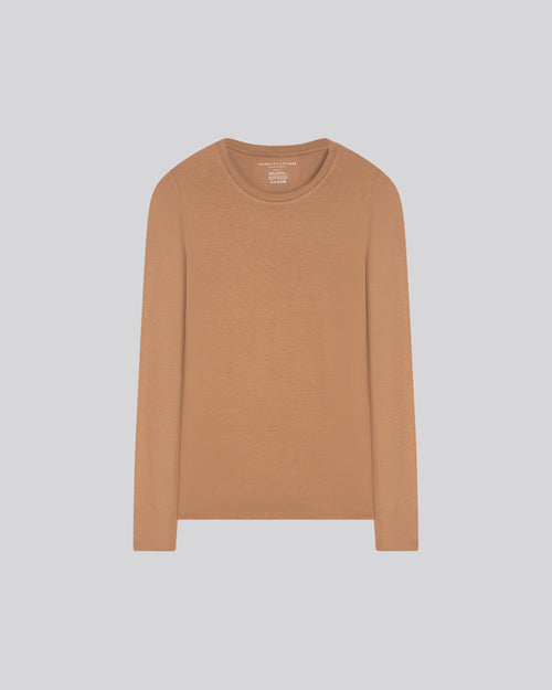 T-shirt Beige Col Rond Manches Longues en Viscose / Elasthanne - MAJESTIC FILATURES