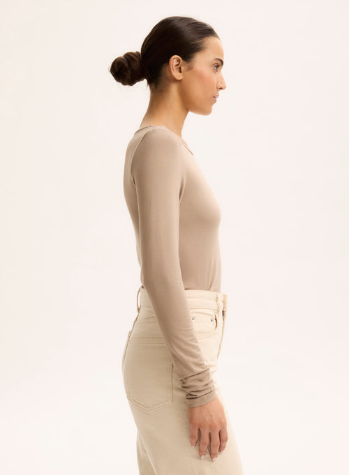 Beige Ally Round Neck T-shirt in Viscose and Elastane - MAJESTIC FILATURES