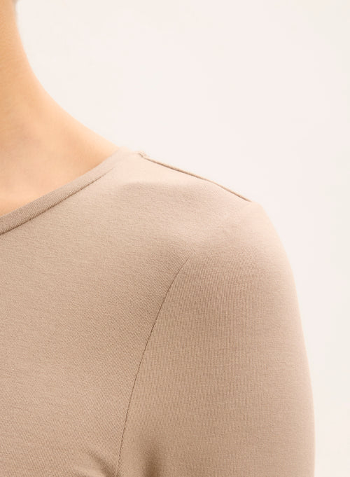 Beige Ally Round Neck T-shirt in Viscose and Elastane - MAJESTIC FILATURES