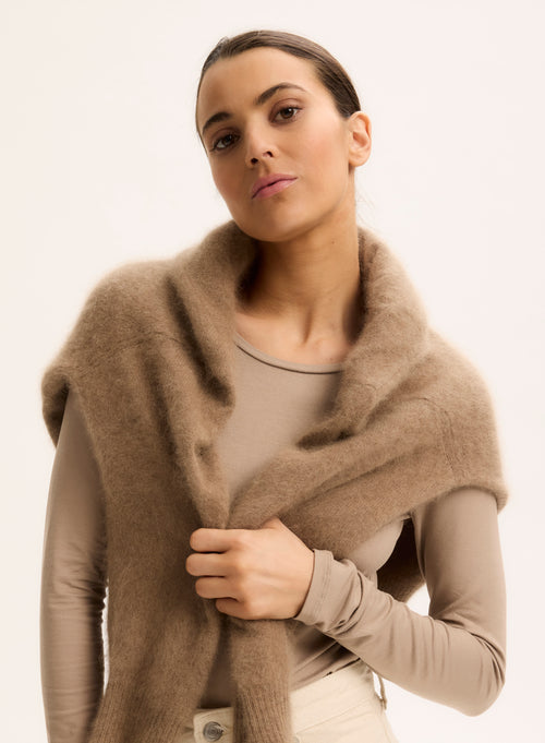 Beige Ally Round Neck T-shirt in Viscose and Elastane - MAJESTIC FILATURES