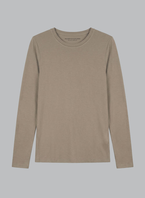 Langärmliges T-Shirt mit Rundhalsausschnitt aus Viskose/Elasthan in Braun - MAJESTIC FILATURES