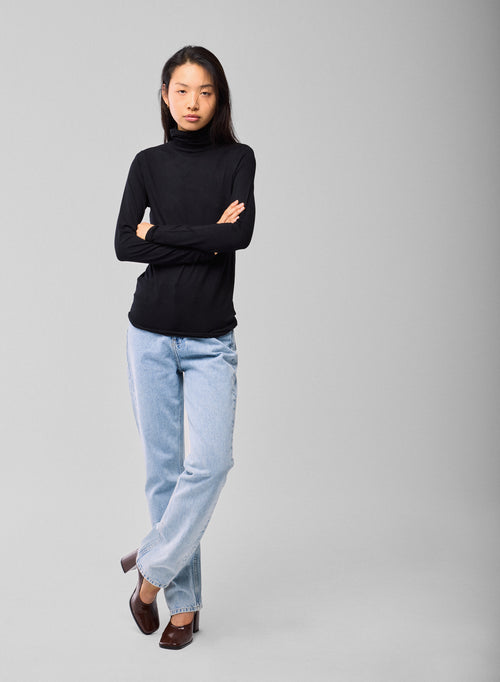 T-shirt Noir Col Roulé Manches Longues en Viscose et Élasthanne - MAJESTIC FILATURES