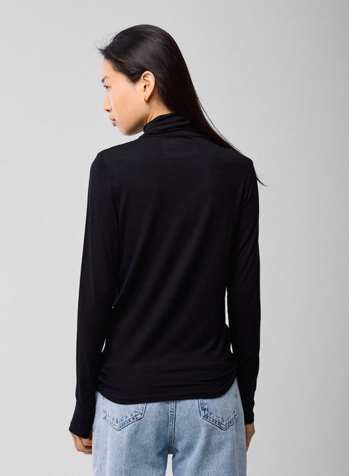 T-shirt Noir Col Roulé Manches Longues en Viscose et Élasthanne - MAJESTIC FILATURES