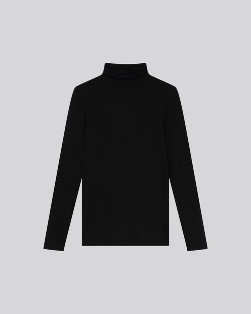 T-shirt Noir Col Roulé Manches Longues en Viscose et Élasthanne - MAJESTIC FILATURES