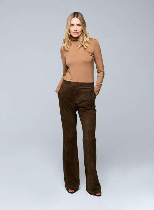 T-shirt Beige Col Roulé Manches Longues en Viscose et Elasthanne - MAJESTIC FILATURES