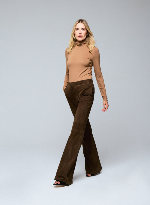 T-shirt Beige Col Roulé Manches Longues en Viscose et Elasthanne - MAJESTIC FILATURES