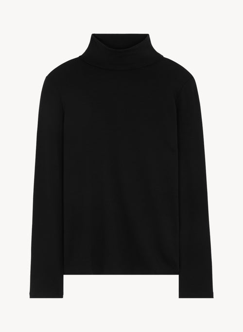 Black Turtleneck Long Sleeves T shirt in Viscose Elastane   - MAJESTIC FILATURES