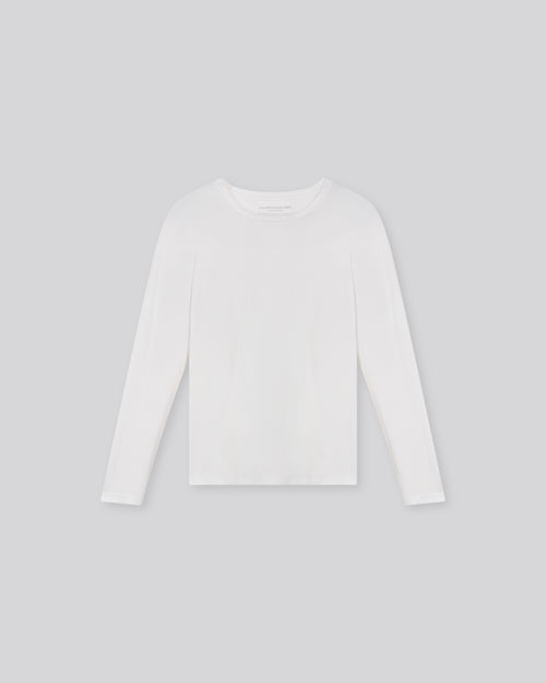 T-shirt Blanc Col Rond Manches Longues en Viscose / Elasthanne - MAJESTIC FILATURES