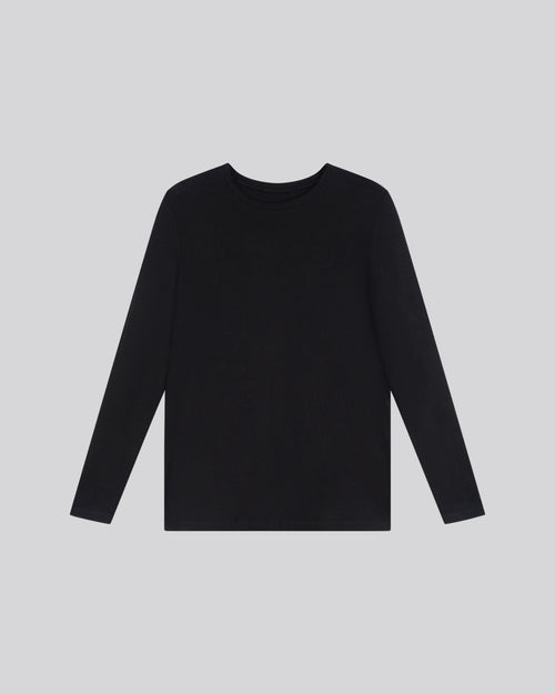 Schwarzes Langarm-T-Shirt mit Rundhalsausschnitt aus Viskose / Elasthan - MAJESTIC FILATURES