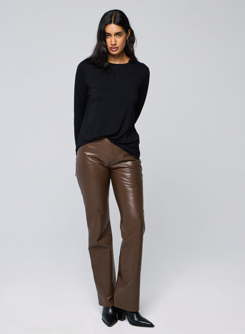 Schwarzes Langarm-T-Shirt mit Rundhalsausschnitt aus Viskose / Elasthan - MAJESTIC FILATURES