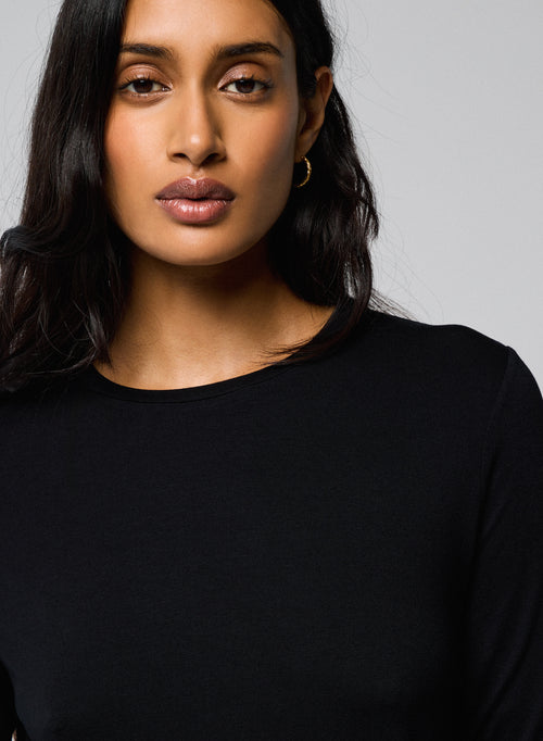 Schwarzes Langarm-T-Shirt mit Rundhalsausschnitt aus Viskose / Elasthan - MAJESTIC FILATURES