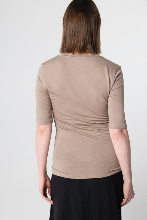 Brown T-shirt U-neck Elbow sleeves in viscose / elastane - MAJESTIC FILATURES