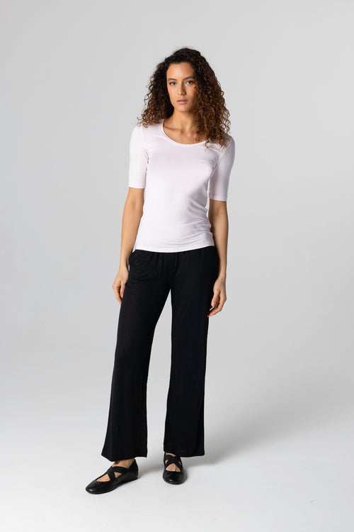 T-shirt Eau De Rose Col U Manches Coudes en Viscose / Elasthanne - MAJESTIC FILATURES