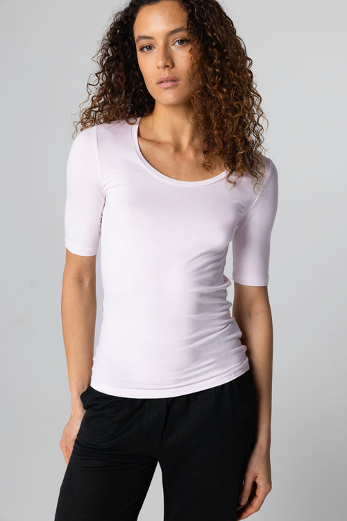 T-shirt Eau De Rose Col U Manches Coudes en Viscose / Elasthanne - MAJESTIC FILATURES