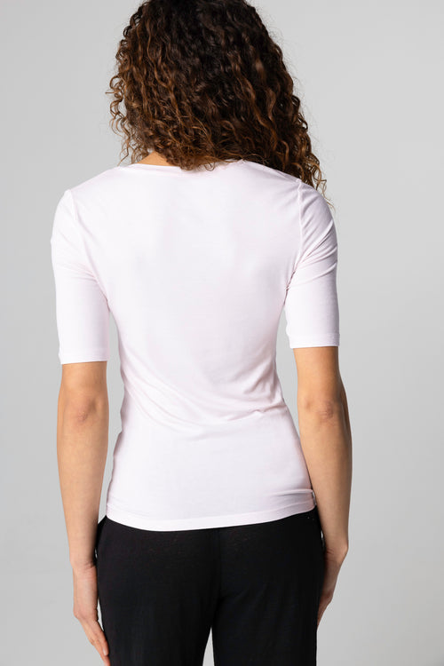 T-shirt Eau De Rose Col U Manches Coudes en Viscose / Elasthanne - MAJESTIC FILATURES