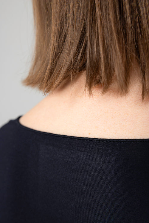 T-shirt Marine Col V Manches Courtes en Viscose / Elasthanne - MAJESTIC FILATURES