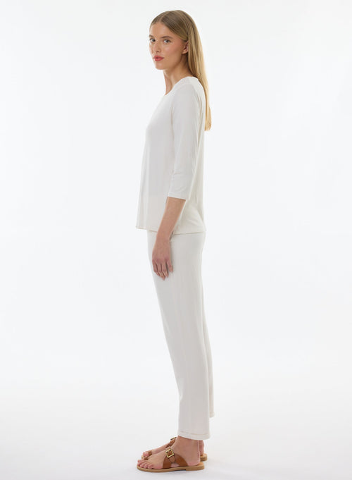 White T-shirt Boat Neck 3/4 Sleeves in Viscose and Elastane - MAJESTIC FILATURES