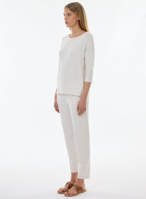 White T-shirt Boat Neck 3/4 Sleeves in Viscose and Elastane - MAJESTIC FILATURES