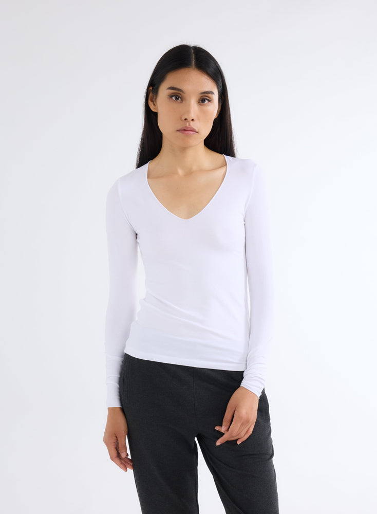 T shirt femme blanc col v online