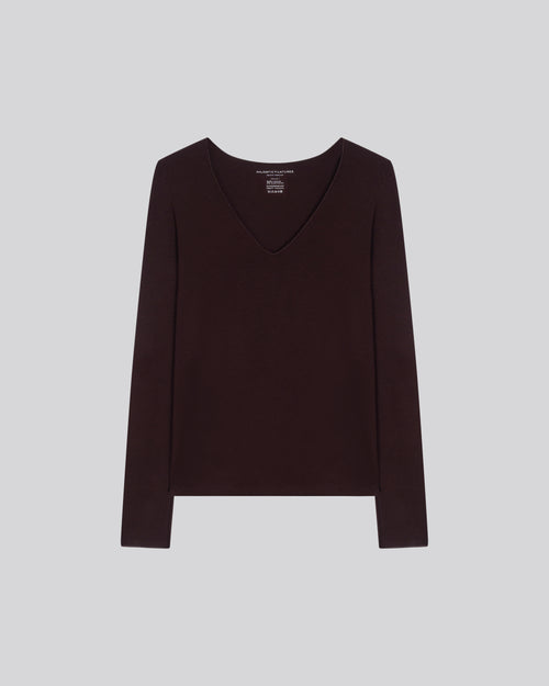 Purple V-Neck Long Sleeves T-shirt in Viscose and Elastane  - MAJESTIC FILATURES