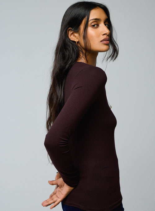 Purple V-Neck Long Sleeves T-shirt in Viscose and Elastane  - MAJESTIC FILATURES