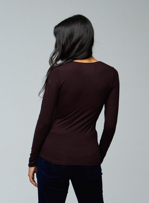 Purple V-Neck Long Sleeves T-shirt in Viscose and Elastane  - MAJESTIC FILATURES
