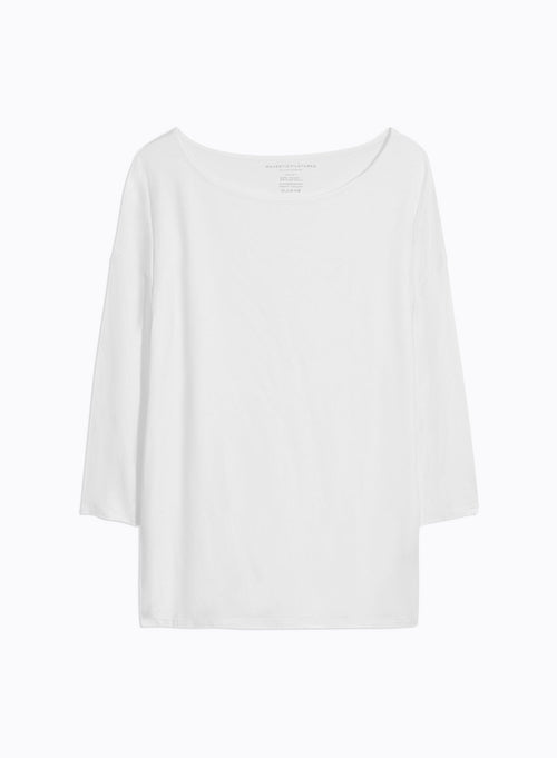 T-shirt Blanc Manches 3/4 Col Bateau en Viscose et Élasthanne - MAJESTIC FILATURES