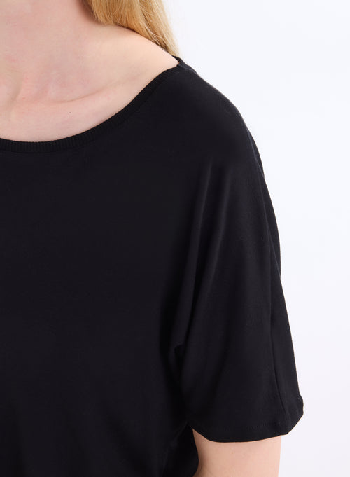 T-shirt noir Col Rond Manches Courtes en Viscose / Elasthanne - MAJESTIC FILATURES