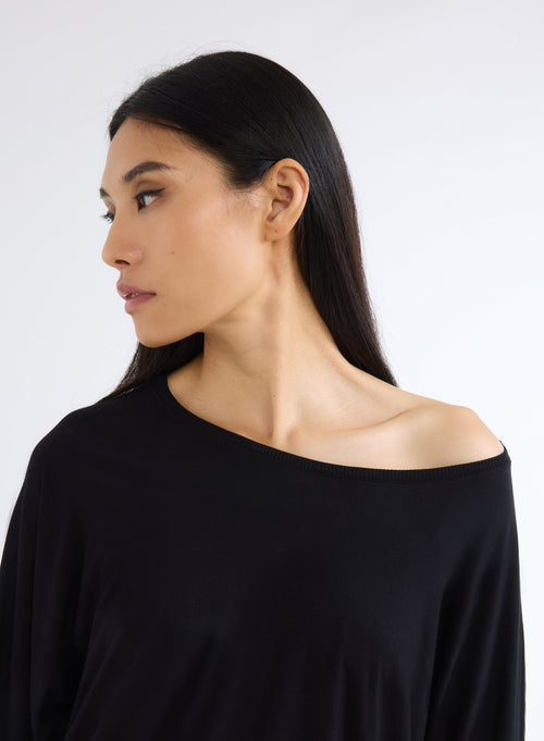 T-shirt Noir Col Rond Manches Longues en Viscose et Élasthanne - MAJESTIC FILATURES