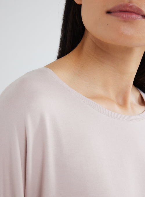 Camiseta rosa de manga larga con cuello redondo de viscosa y elastano - MAJESTIC FILATURES