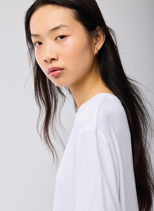 Weiß T Shirt Rundhals Kurze Ärmel Viskose Elasthan   - MAJESTIC FILATURES