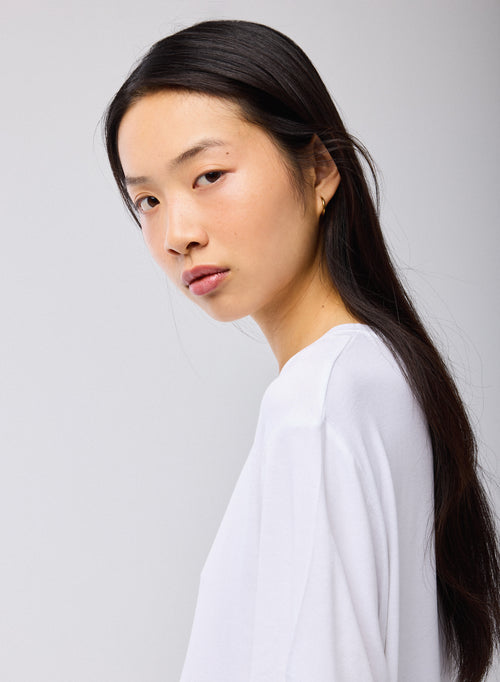 Weiß T Shirt Rundhals Kurze Ärmel Viskose Elasthan   - MAJESTIC FILATURES