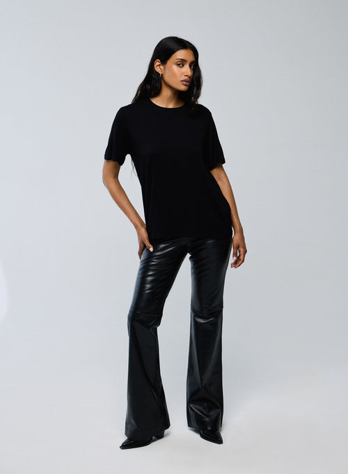 T-shirt Noir Col Rond Manches Courtes en Viscose / Élasthanne - MAJESTIC FILATURES