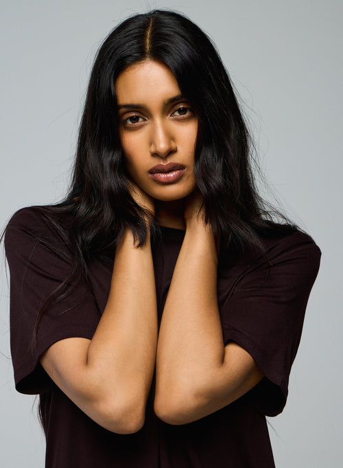 T-shirt Aubergine Col Rond Manches Courtes en Viscose / Elasthanne - MAJESTIC FILATURES