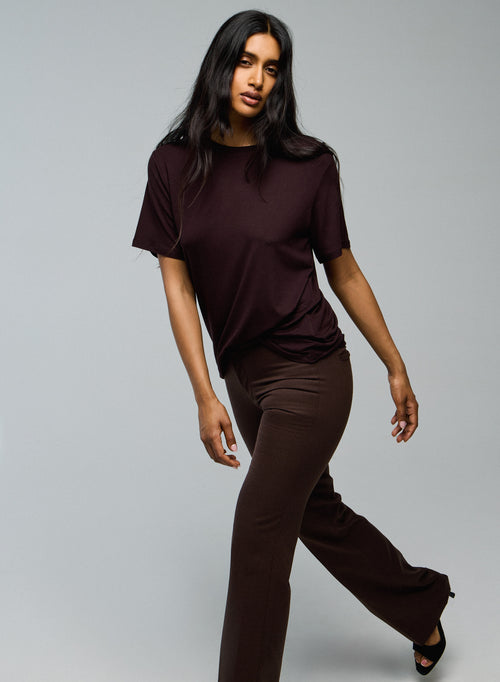 T-shirt Aubergine Col Rond Manches Courtes en Viscose / Elasthanne - MAJESTIC FILATURES