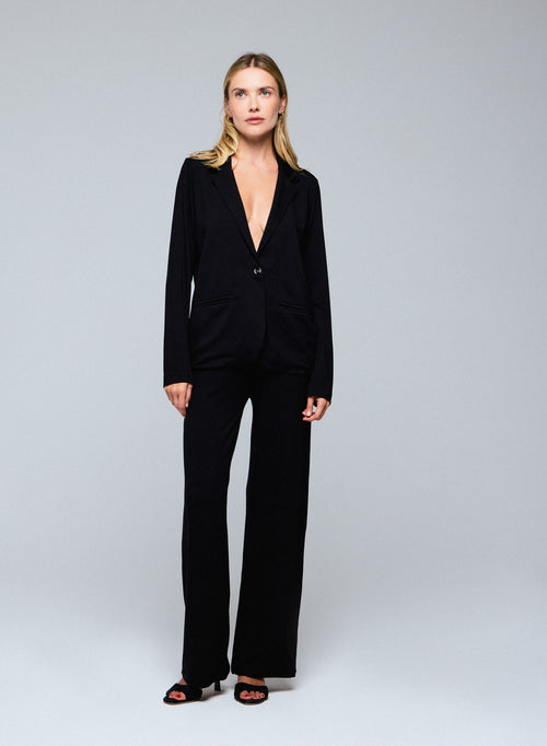 Veste Noire Col Manches Longues en Viscose / Élasthanne - MAJESTIC FILATURES