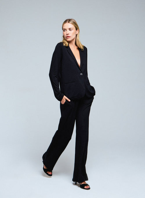 Veste Noire Col Manches Longues en Viscose / Élasthanne - MAJESTIC FILATURES